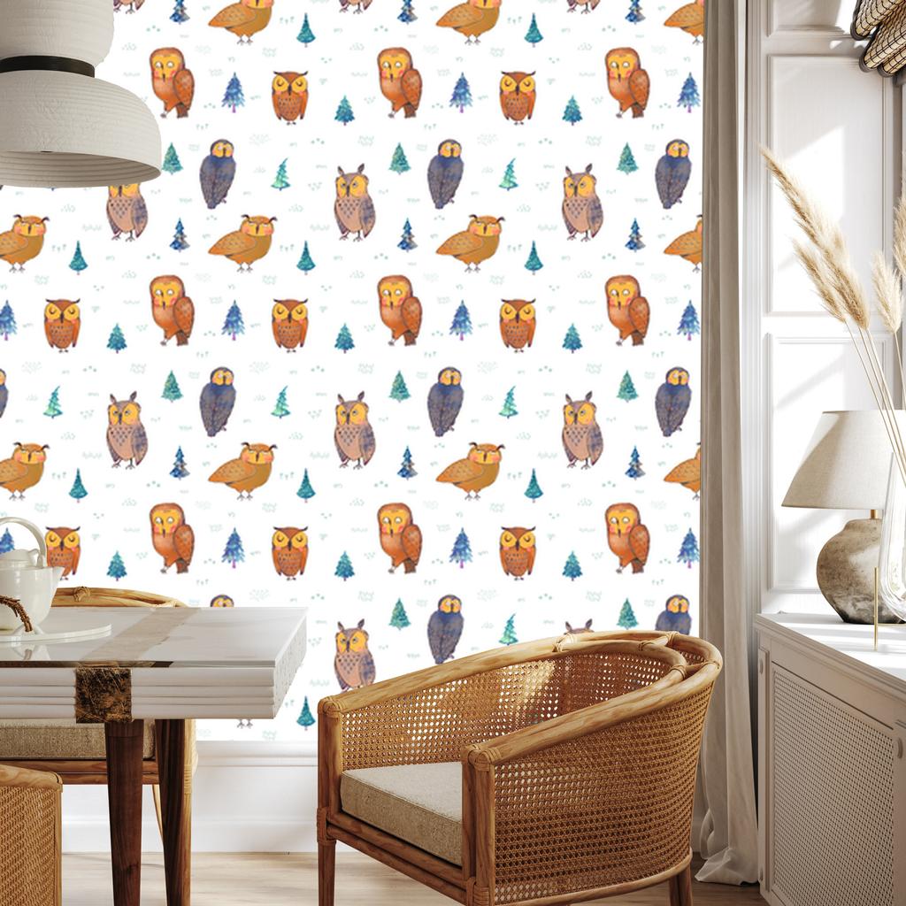 Owls with trees in the background wallpaper for living room and bedroom 50x1000