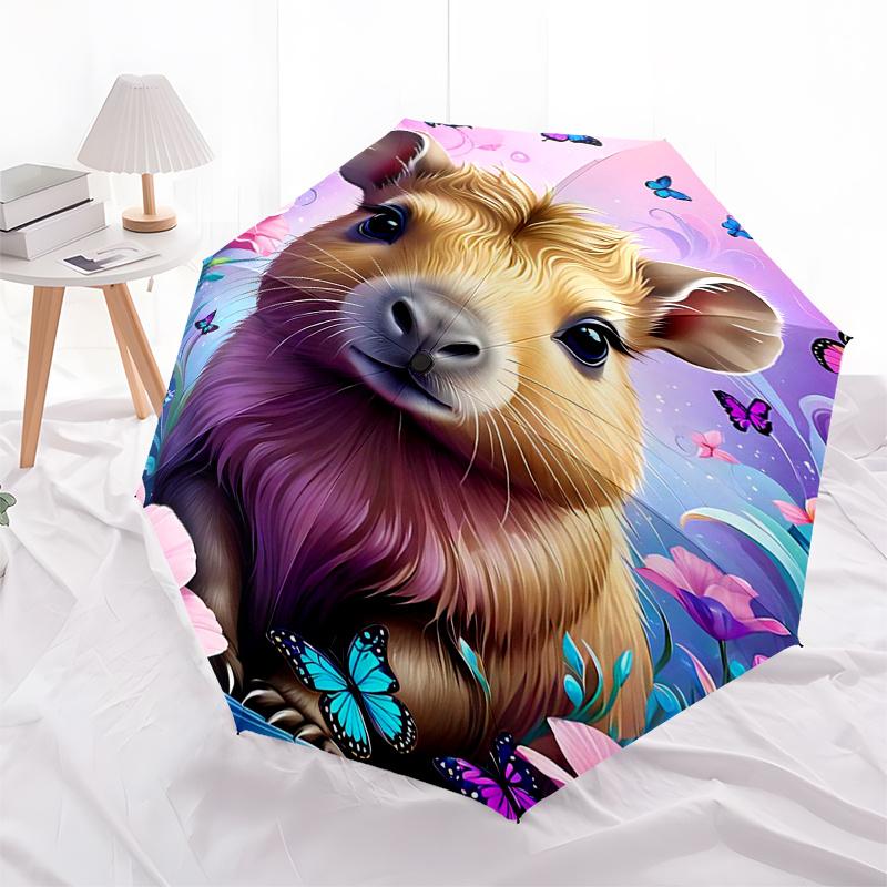 Capybara Themed Travel Umbrella-8 Ribs Automatic Opening and Closing, Portable Folding Design, Compact and Stylish Umbrella Suitable for Out
