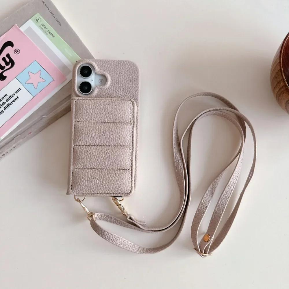 Crossbody Lanyard Leather Phone Case for IPhone 13 12 Mini 16 15 14 Plus 11 Pro Max Mirror Wallet Card Slot Holder Cover