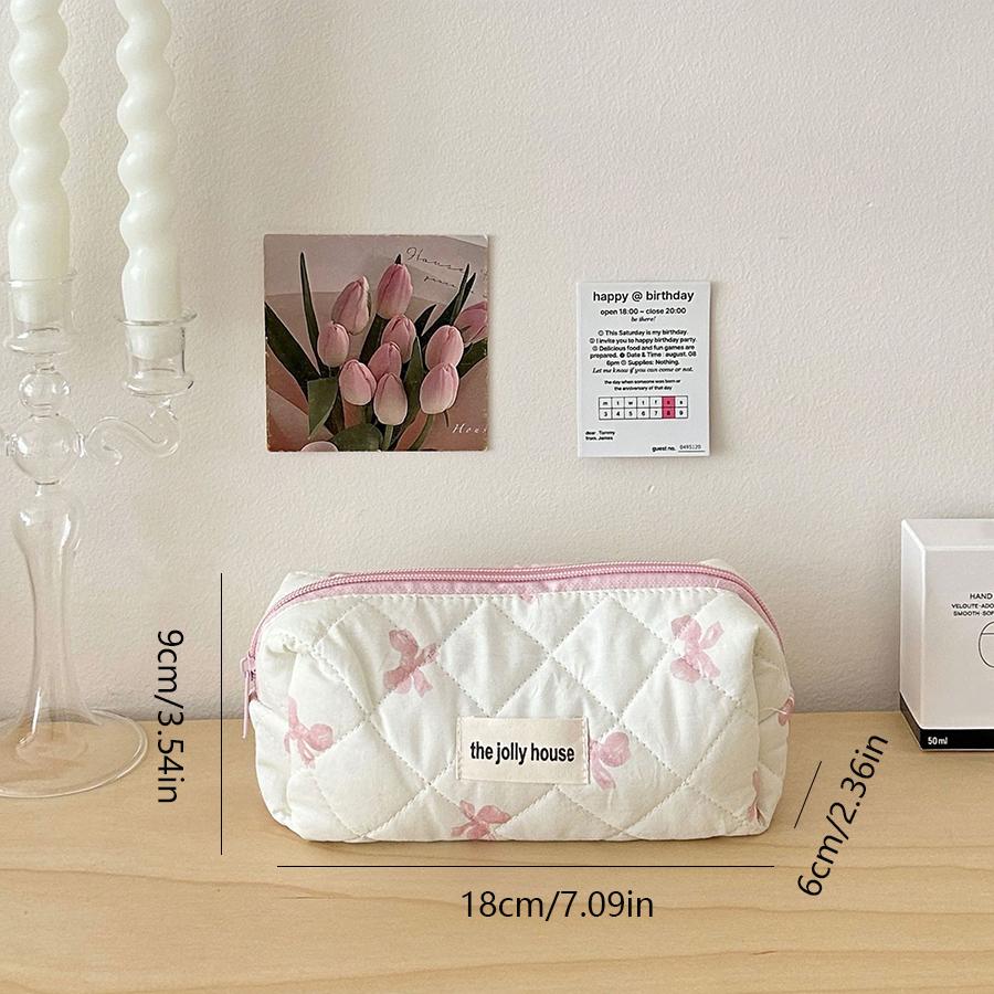 Quilting Cotton Makeup Bag Women Zipper Cosmetic Organizer Cute Bow Flower Cloth Handbag Portable Toiletry Case for Girls