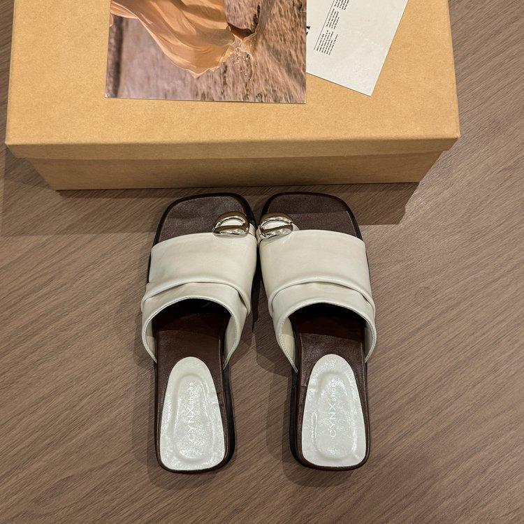 

French set of toe pleated slippers women s summer wear 2025 new high-end not tired foot slope heel temperament cool slippers 40