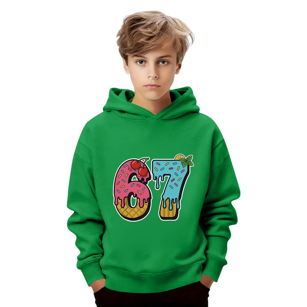Çocuk Uzun Kollu Bol Kesim Baskılı İpli Kapüşonlu Sweatshirt