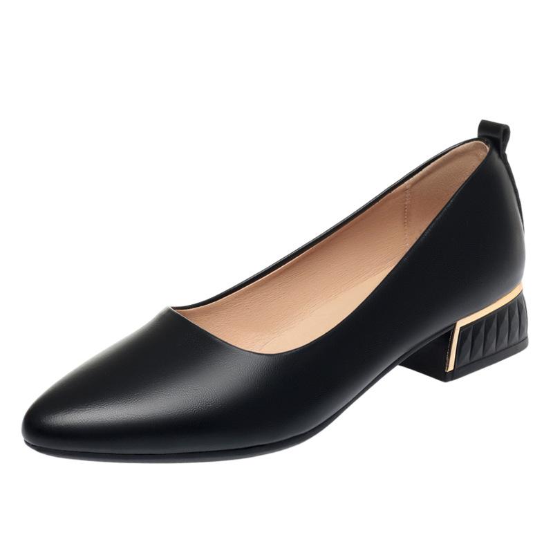 Pantofi damă de vară 2025 din piele moale cu toc gros, cu vârf ascuțit și toc mic, pantofi de birou albi pentru ținută de lucru, mărimi 35-41