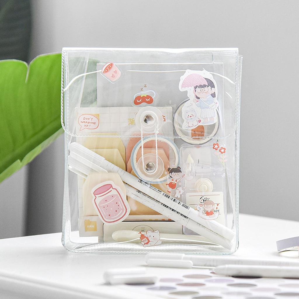 Portable Transparent File Document Bag Pouch Plastic Envelope Bill Invoice Storage   with Button & String Tie Closure for   School U