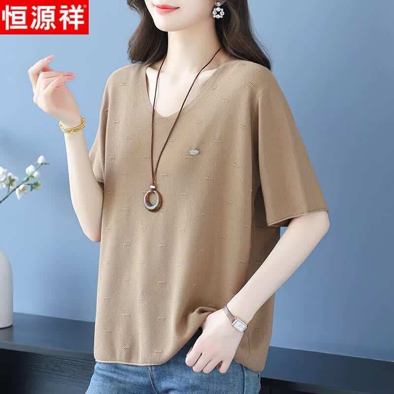 Women s Plus Size V-Neck Short-Sleeve Tencel Blend Knit Top 3XL