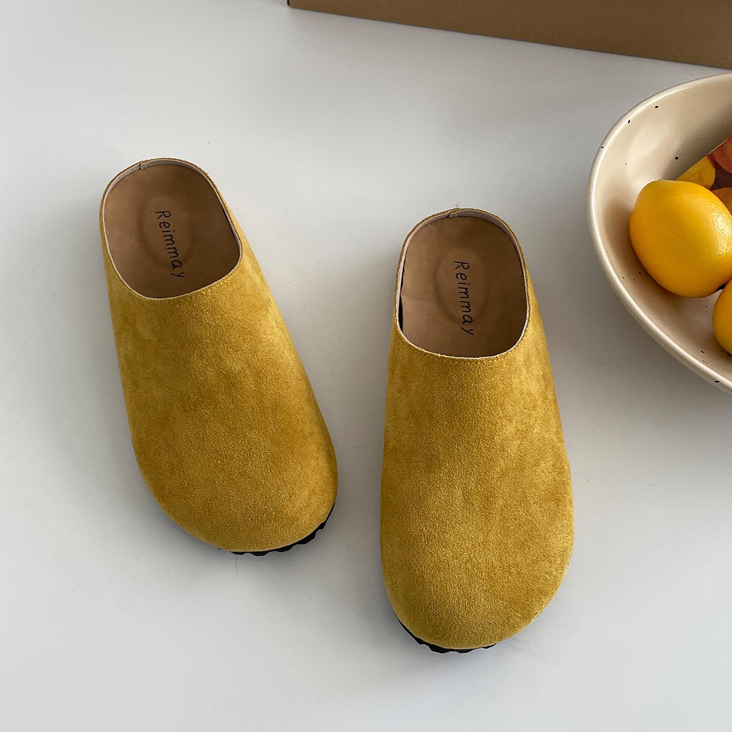 

Queen Fan retro flat-bottomed bag head inner height-increasing slippers women s summer wear 2025 new soft-soled half-tow Birkenstocks 40 жёлтый