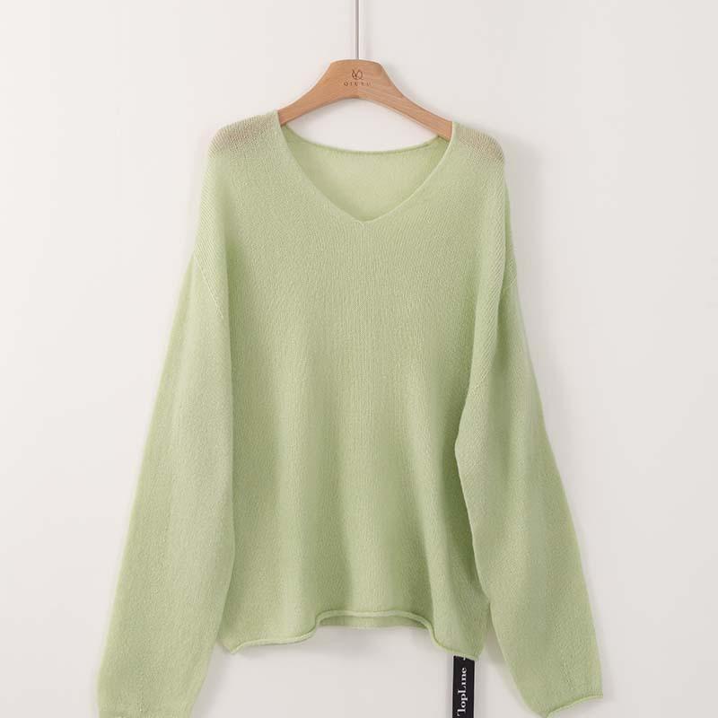 

Soft ufu mohair wool blended collar loose knitted jumper women s lazy wind inner with bottoming sweater M светло-зеленый