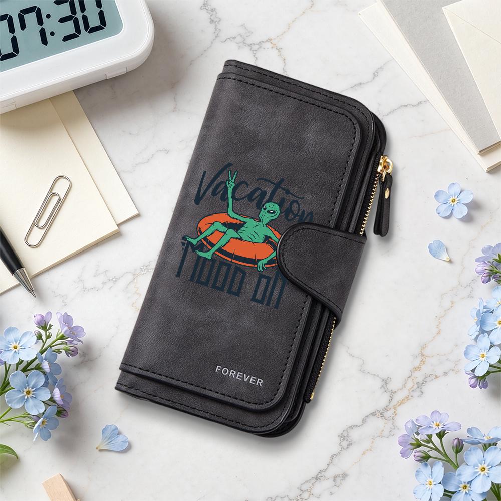 Funny Alien Print Long Wallet Fashion Multi Slot Casual Durable Purse For Daily Use