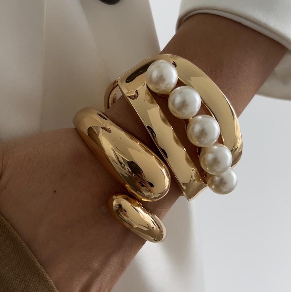 Ingemark Punk Hip Hop Irregular Metal Bangles for Women 2026 Trend Vintage Gold Color Water Drop Spring Bracelets Men Jewelry