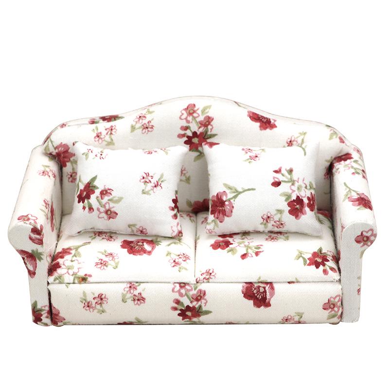 

1:12 Miniature Dollhouse Sofa - OB11 Fabric Double Sofa Ornament, Simulation Sofa Model