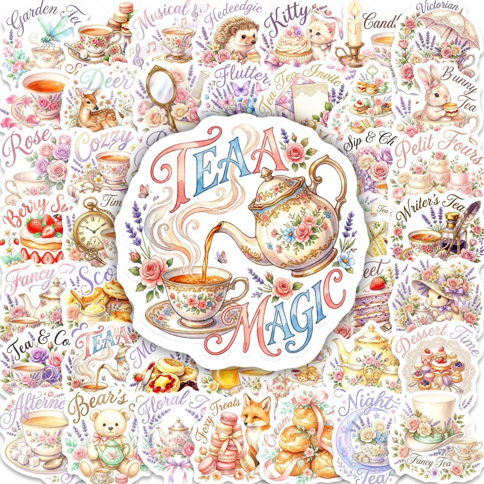

50 Gentle Wind Watercolor Afternoon Tea Stickers Cute Flower Refreshments Text Hand Account Decoration Exquisite Creativity