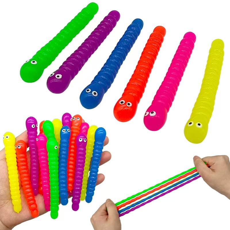 12PCS Colorful Stretchy Strings Sensory Fidget Worm Toys ADHD Autism Relieve Stress Party Favors Gifts for Kids Boys Girls