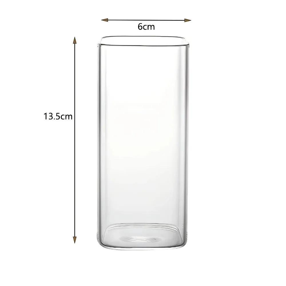Square Heat Resistant Coffee Glass Cup with Lid and Straw Transparent Milk Tea Juice Cups Coffee Mug for Home Bar Drinkware