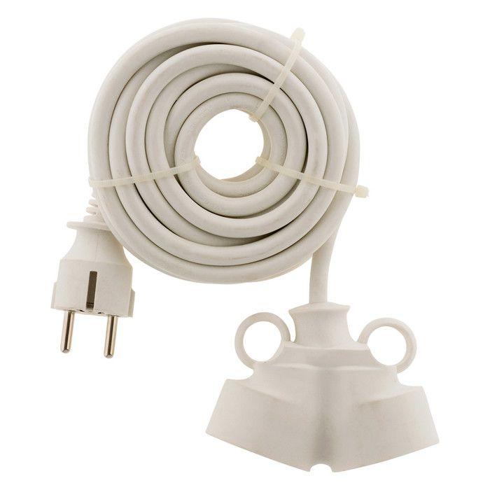 Prolongateur bi tête 3g1,5mm² - blanc 5m - 1 prise mâle + 2 prises femelle - blanc - zenitech