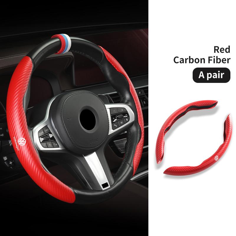 WET1 For Volkswagen VW Carbon Fiber Steering Wheel Trim Non Slip Durable Split Wheel Protector Passat Golf 4 5 6 Tiguan Polo Scirocco
