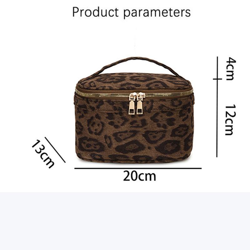 Damen Wildleder-Kosmetiktasche Große Kapazität Bade-Reisebeutel Vintage Make-up-Taschen Handgehaltene Aufbewahrungstasche Leopard-Kulturbeutel