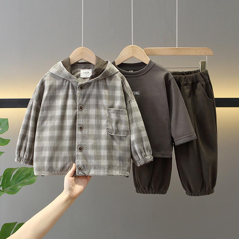 

Стильный клетчатый костюм для мальчиков: Куртка, брюки и рубашка на весну/осень 2025 150 cm