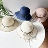 Wide Brim Folding Straw Hats Spring Summer Women's Sun Hat Bohemian Beaded Strap Straw Hat  Outdoor