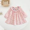 Girls Summer Cotton Polka Dot Princess Dress With Embroidered Flowers Flutter Sleeve Baby Girl Sweet Breathable Party Dress