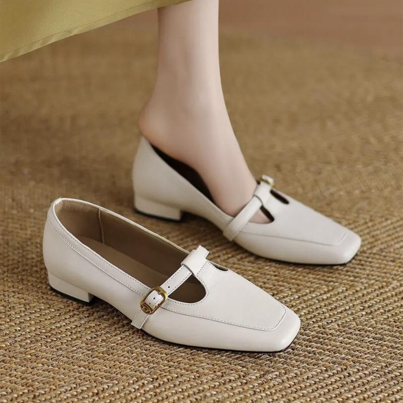 New pink square head thick heel Mary Jane thick heel light mouth single shoes women's versatile women's shoes