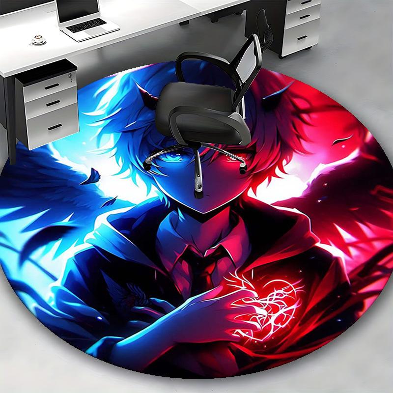 1pc Anime Devil Design Round Carpet - Office Chair Mat, Non-Slip Rug for Home Decor, Living Room, Bedroom, Game Room