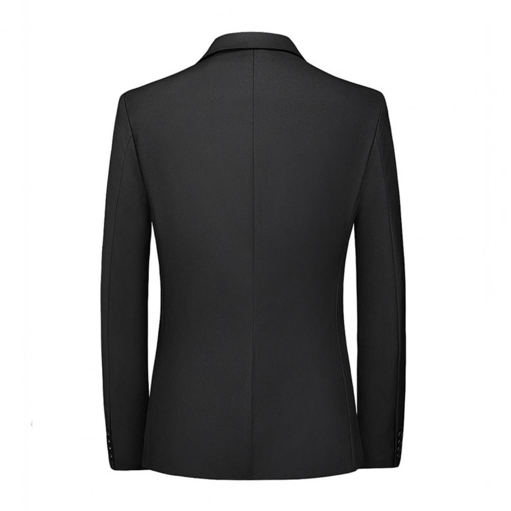 2Pcs/Set Men Slim Fit Suit Set Lapel Long Sleeve Single Button Suit Coat Mid-rise Long Pants Set Solid Color Business Outfit