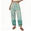 Women's Drawstring Wide Leg Printed Pants - Loose Fit Straight Leg Casual Trousers for Everyday Wear