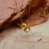 Gold Double Ring Interlocking Couple Popular Pendant Necklace Niche Design Versatile Titanium Steel Gold-Plated Korean