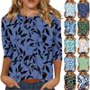 Women's Casual Loose Printed Round Neck Top With Three Quarter Sleeves T Shirt Top