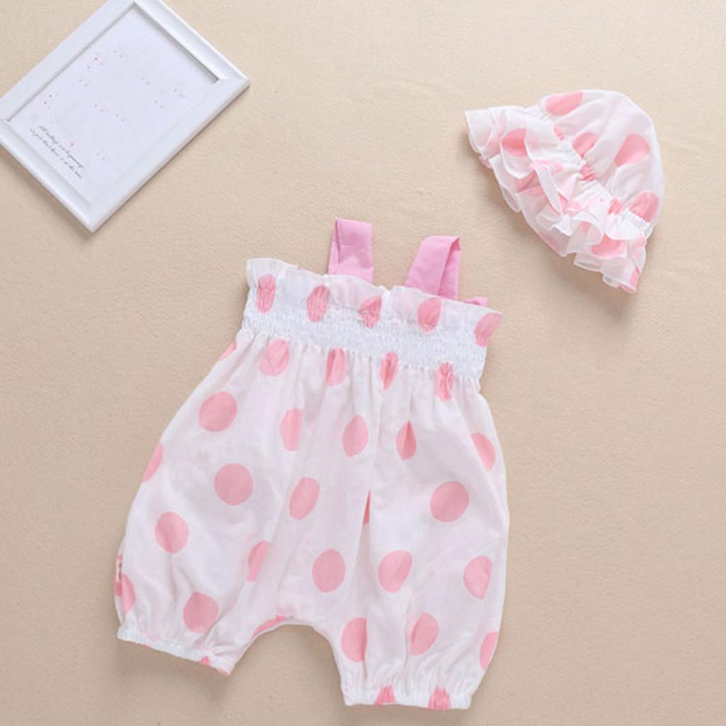 Yenidoğan Bebek Bebek Kız Sapanlar Nokta Baskı Yay Romper Sunsuit Şapka Bodysuit