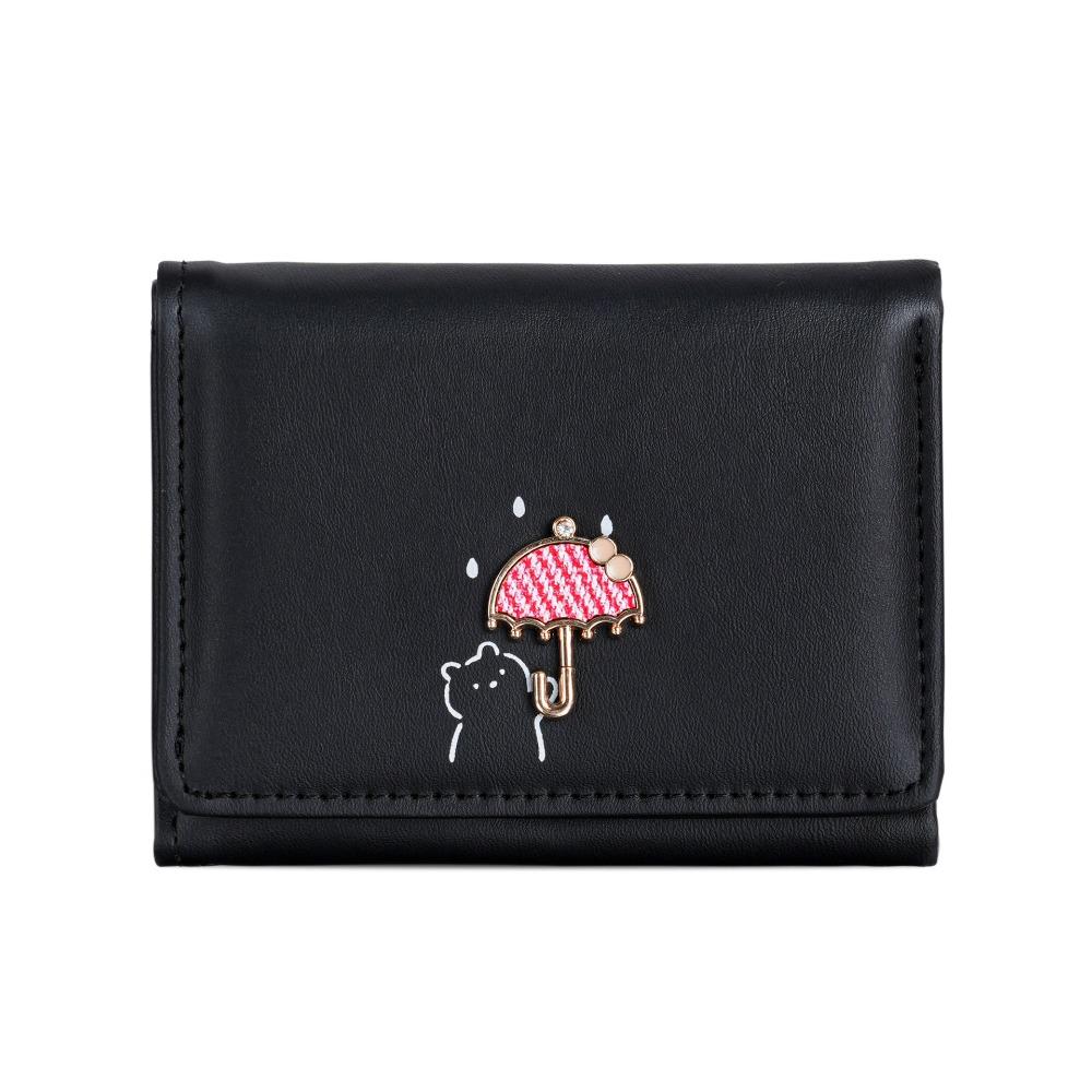 Multi-card Slot Cartoon Short Wallet Solid Color Coin Purse Cute Three Fold Card Bag  Girl