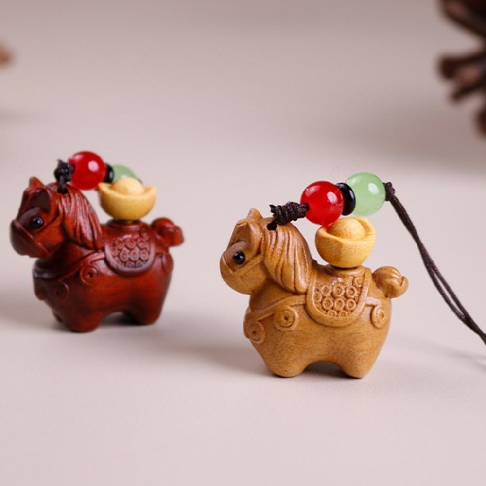 Ornament Wooden Horse Keychain Mini Carved Foal Pendant Green Sandalwood Phone Chain  Couple