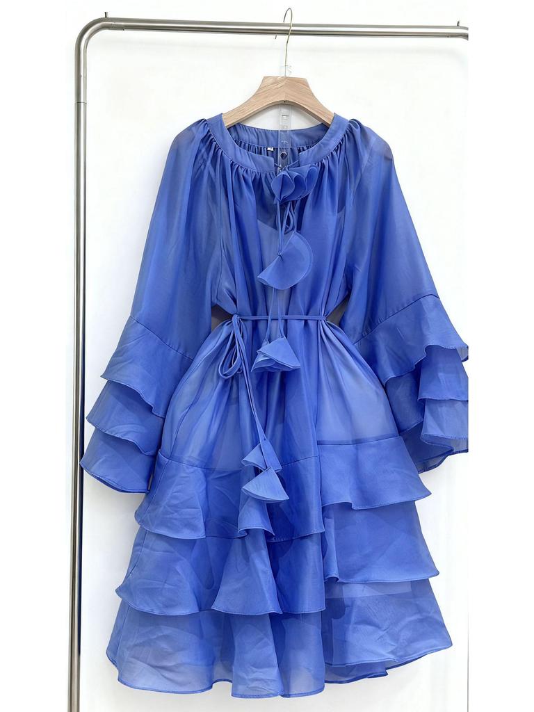 Vietnam Niche Design Multi-layer Ruffle Tie-neck Patchwork Flounce Skirt