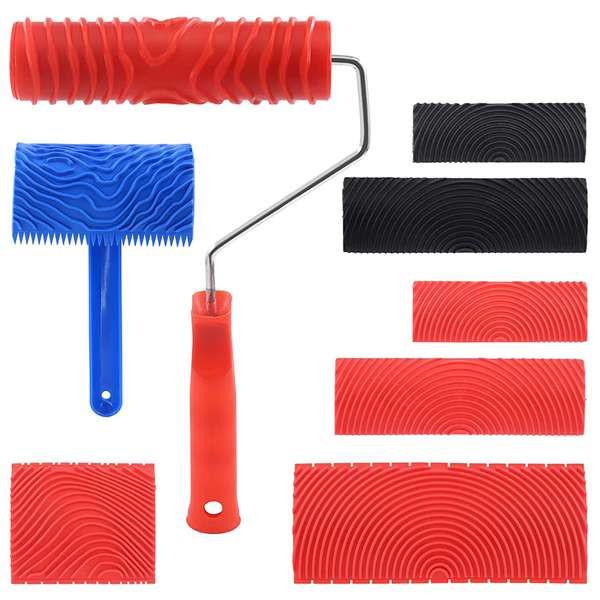 Rubber Wood Grain Roller & Sheet Art Tool Set - 3" & 6" for Paint Texture Coating