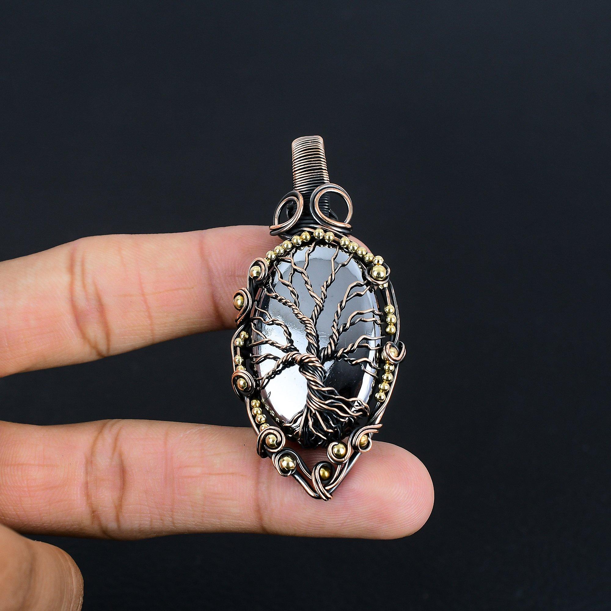 

Подвеска Древо Жизни из шунгита, обернутая медной проволокой 999 пробы, Ювелирные изделия из драгоценных камней, Подвеска ручной работы, На День благодарения 2.67 Inches