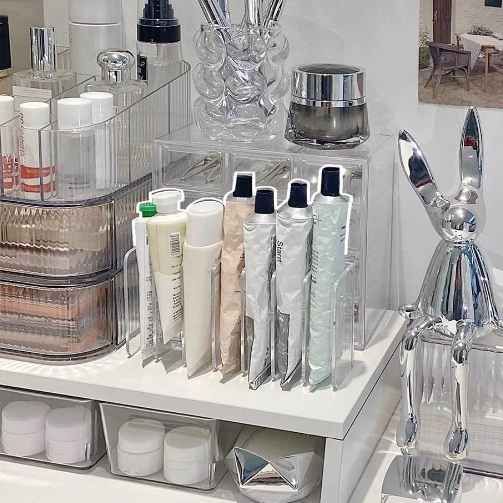 Quality Plastic 7-Slot Cosmetic Organizer Transparent Multi-Functional Table Sorting Box Makeup Holder Office