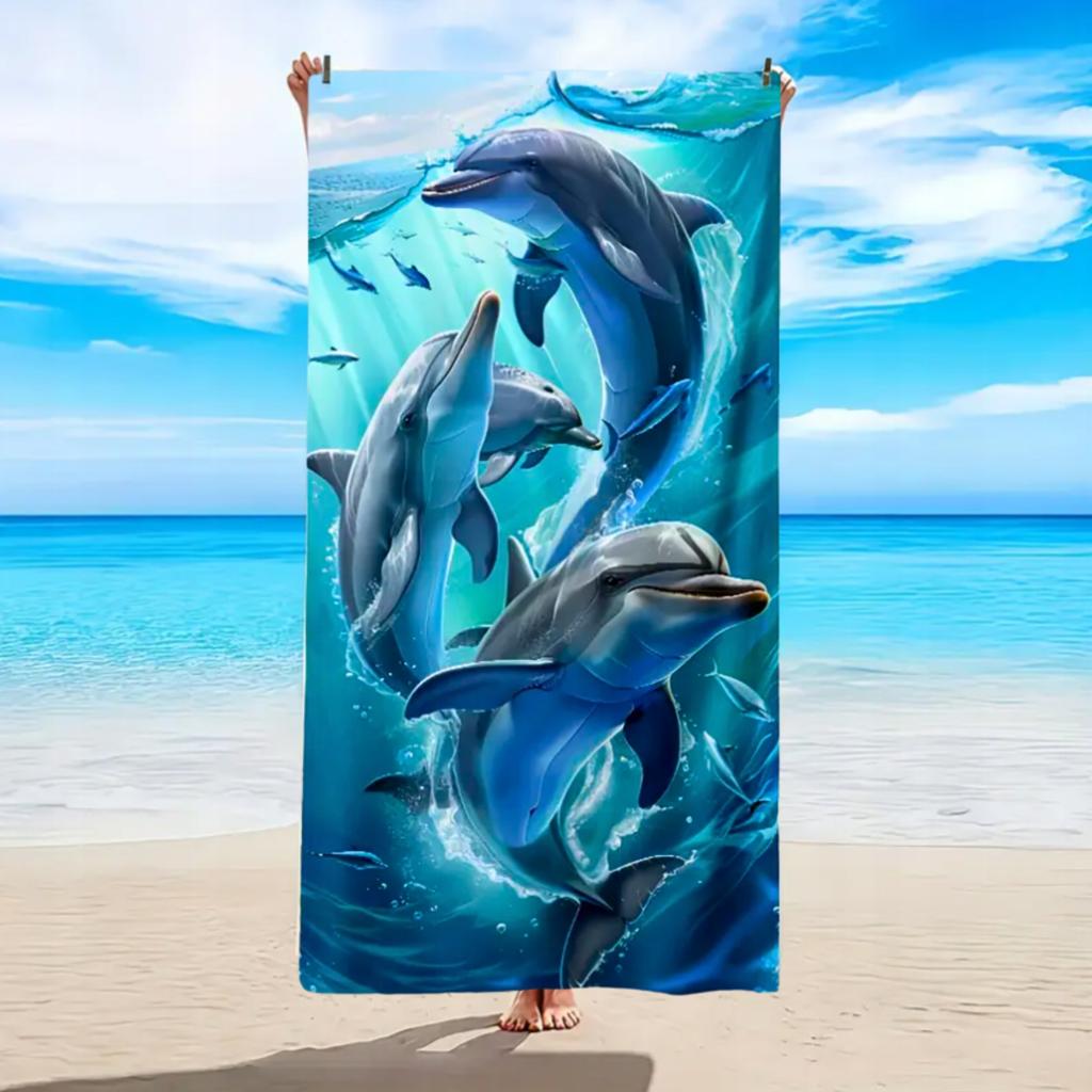 Microfiber Beach Towel Dolphins Quick-Drying 3D 150X75 Cm