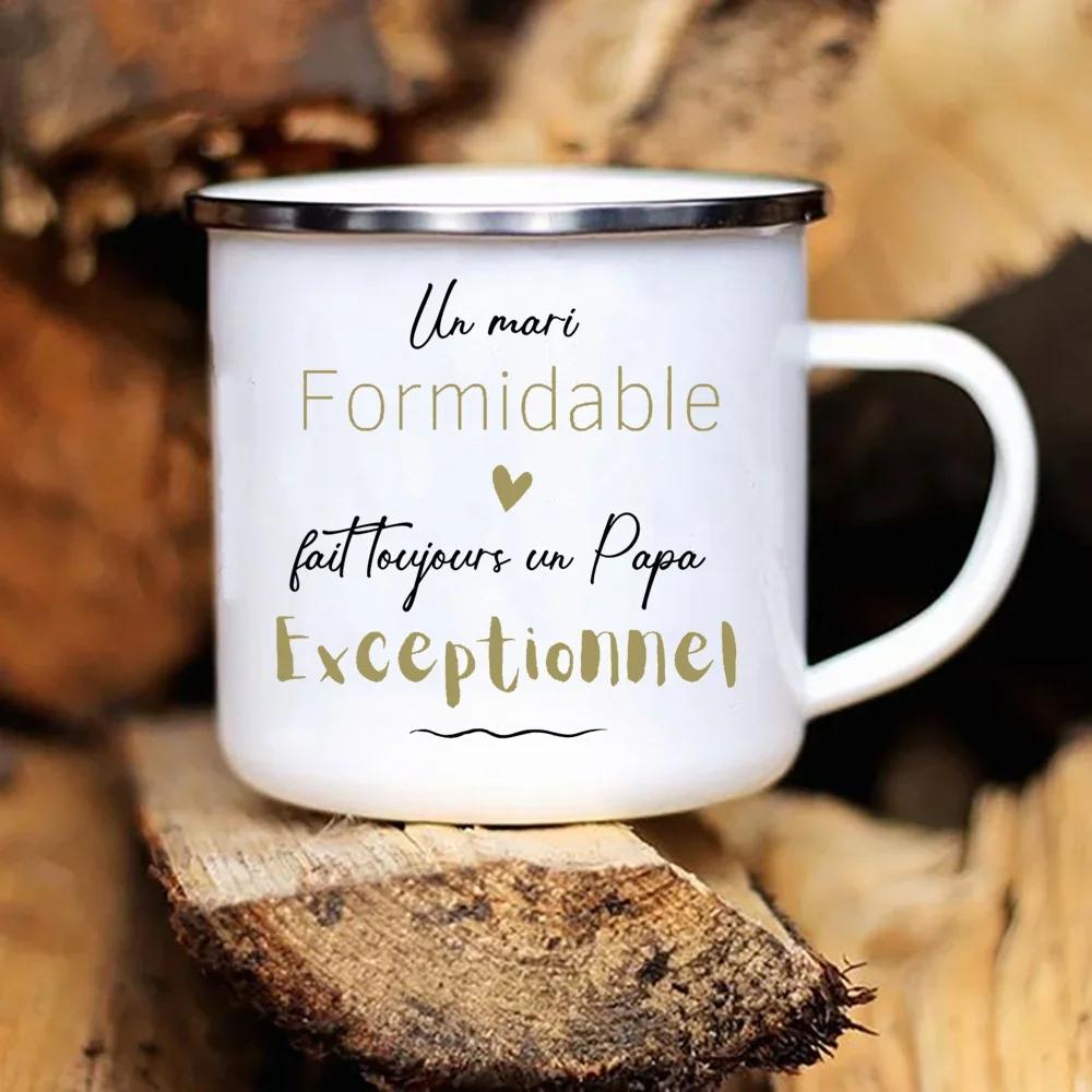 French Printed Enamel Mug Brother Friends Drink Milk Coffee Cups Pregnancy Announcement Mugs Best Idea Gifts for Tata Marraine