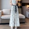Women's Ethnic Style High-Waist Ice Silk Wide-Leg Cropped Trousers - Summer Slimming Print