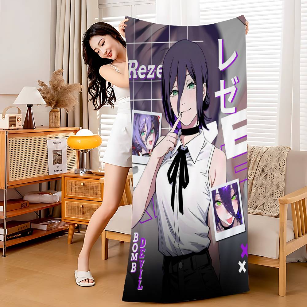 Anime Girl Reze Microfiber Blanket Quick Drying Beach Towels Oversized Printing Super Absorbent Pool Towel Blanket