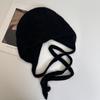 Angola Rabbit Fur Knitted Hat for Women, Lace-up Bag Head Hat In Autumn and Winter, Wool Thermal Ear Protection Hat Shows a Small Tide