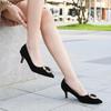 Pointed Toe Office Ladies High Heel Pumps Metal Decors Slip-on Suede Leather Women's Heels Fashion Talons Elegant Large Size 46