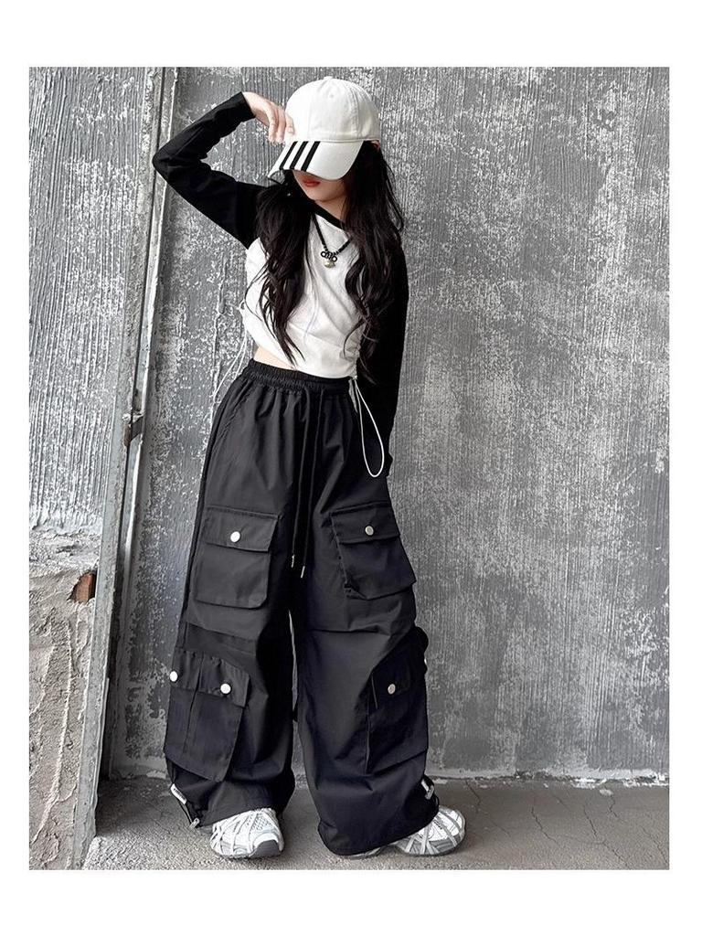 2025 Neue Mädchen Cargo-Hose mit weitem Bein: Stilvolle Herbst-Streetwear für große Kinder