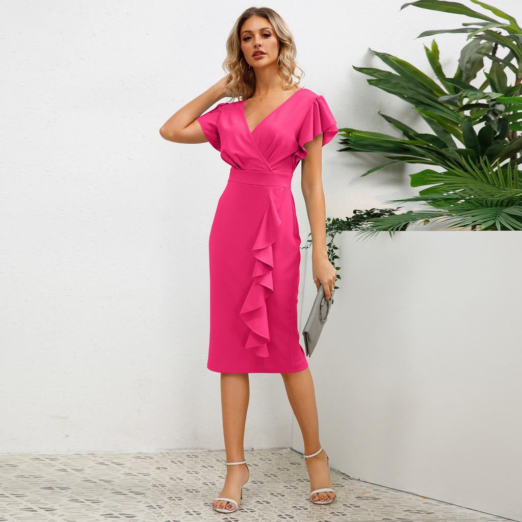 Professional Dresses Summer Women's V-neck Ruffled Slim Temperament Dresses