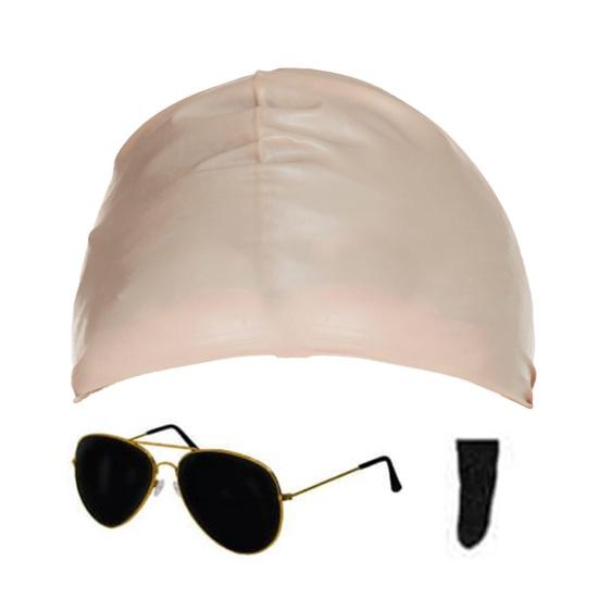 Nude Bald Cap with Glasses And Beard for Adults Men Latex Bald Head Wig Cap for Halloween Party Cosplay Costume Accessories