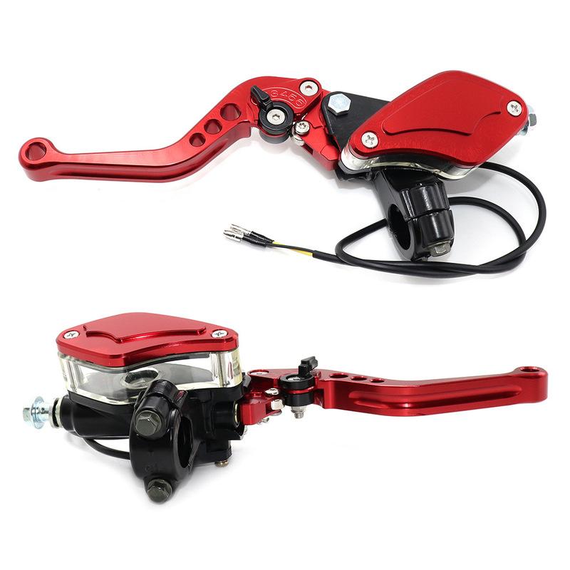 Motorcycle Brake Pump Left and Right Upper Pumps Leaf Hydraulic Pump Motorcycle Parts Waterproof Switch Brake Master Cylinder Red left right