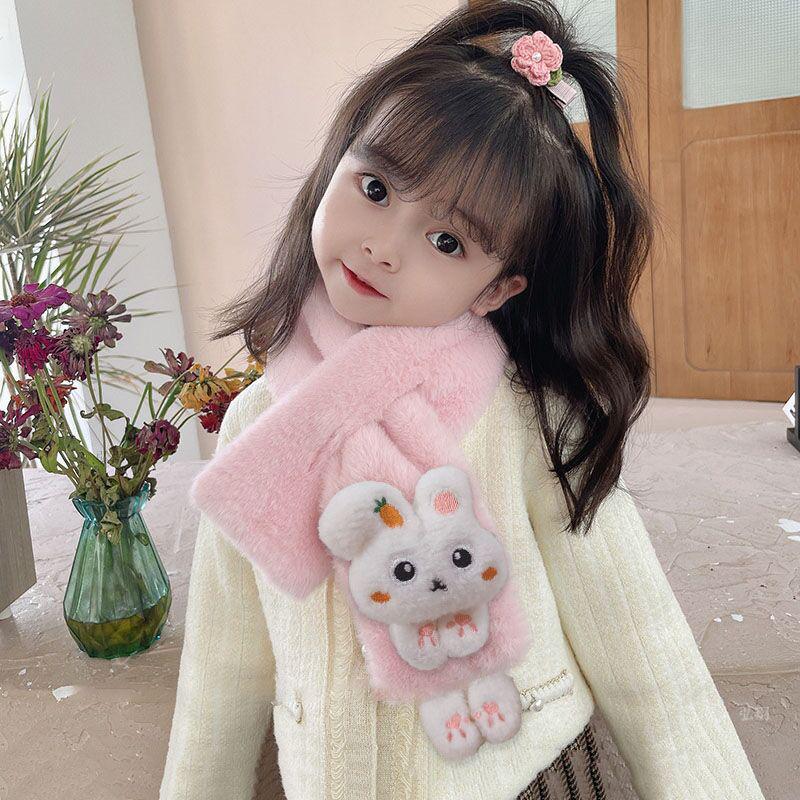 Korean Style Winter Plush Rabbit Scarf for Children: Cute, Thick, and Warm Neck Protector 75-10cm
