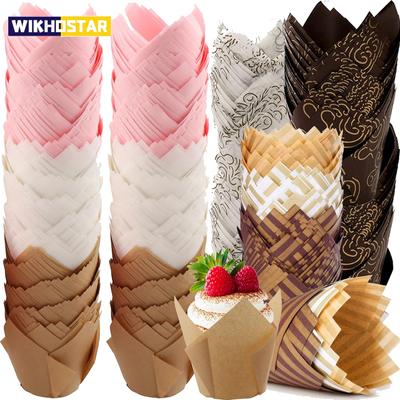 50 stücke Tulip Muffin Cupcake Papier Tassen Öldicht Cupcakes Liner Backen Muffin Box Tasse Kuchen Dekorieren Werkzeuge Muffin Wrap Fällen
