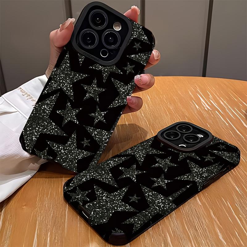 Retro Black Star Patterned Phone Case Suitable for iPhone 17 16 15 14 13 12 11 Pro/Max/Plus Anti Drop and Shockproof Back Cover