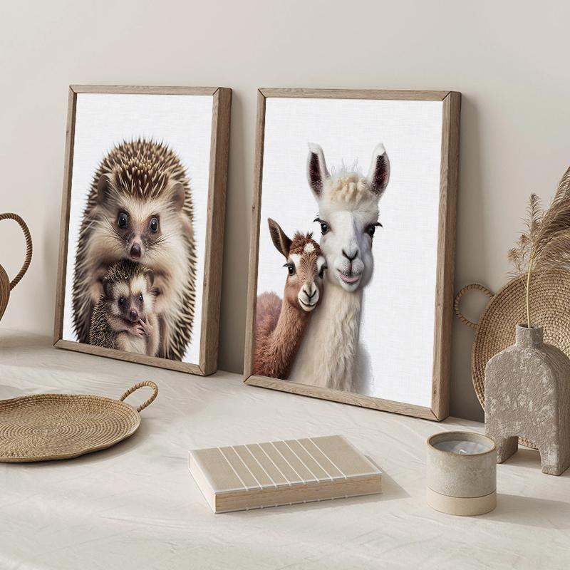 Animal and Their Cute Baby Poster Lion Elephant Koala Bear Owl Fox Canvas Painting Wall Art Pictures for Nursery Baby Room Decor